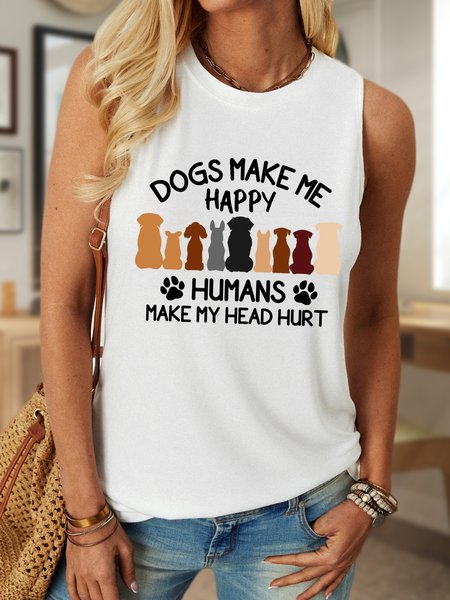 

Dogs Make Me Happy Humans Make My Head Hurt Women's Crew Neck Tank Top, White, Tank Tops