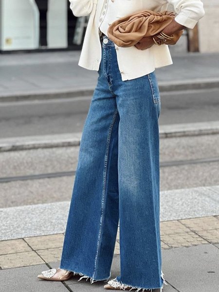 

Daily Plain Denim Regular Fit Casual Jeans, Blue, Jeans