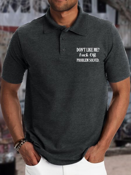 

Regular Fit Casual Polo Collar Text Letters Polo Shirt, Deep gray, T-shirts