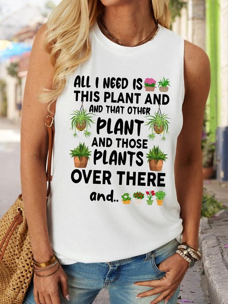 

Lilicloth X Manikvskhan Gift For Plant Lover All I Need Is This Plant And That Other Plant Women's Crew Neck Casual Tank Top, White, Tank Tops