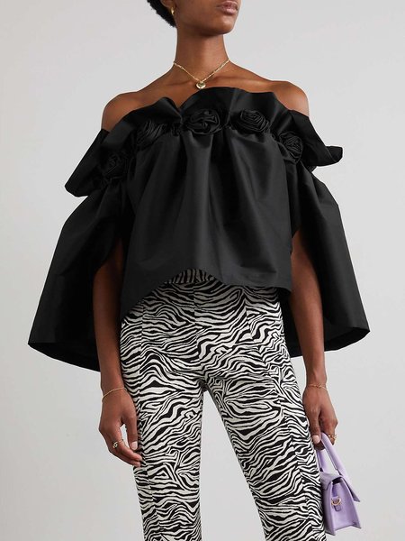 

Cold Shoulder Plain Loose Elegant Shirt, Black, Blouses and Shirts