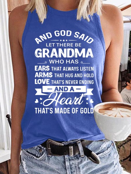 

Women’s And God Said Let There Be Grandma Who Has Heart That’s Made Of Gold Text Letters Tank Top, Light blue, Tank Tops
