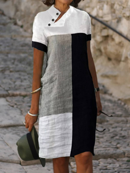 

Loose Cotton And Linen Linen Half Turtleneck Dress, Black, Dresses