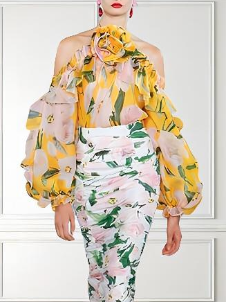 

Vacation Halter Floral Regular Fit Shirt, As picture, Blouses and Shirts