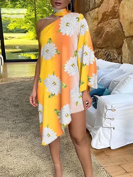 

Loose Vacation Floral Mini Dress, Yellow, Mini Dresses