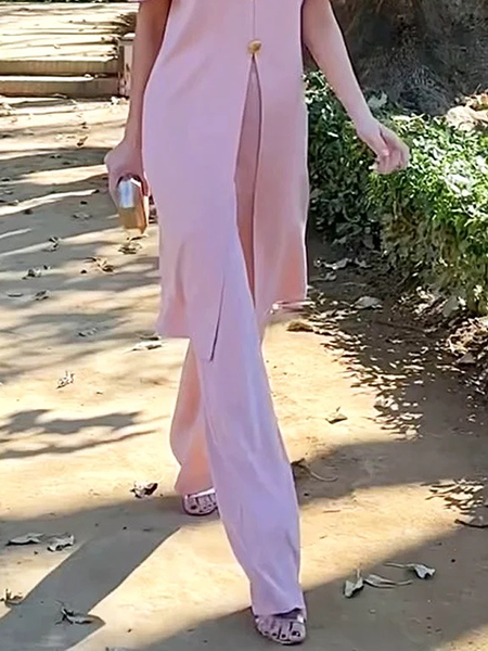 

Loose Plain Urban Fashion Long Pants Straight pants, Pink, Pants
