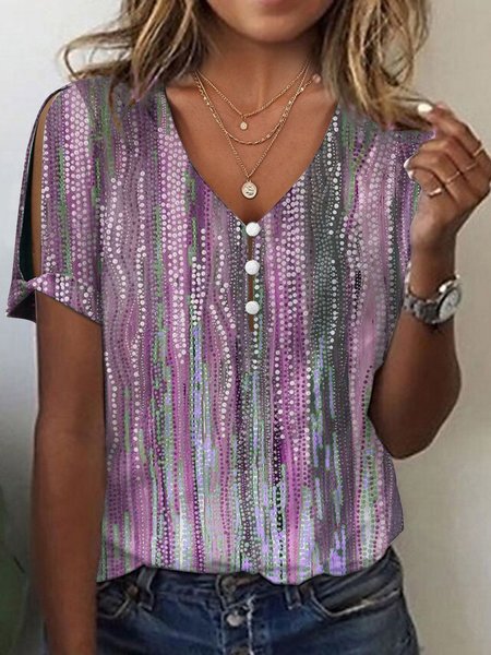 

Loose Buckle Casual Abstract T-Shirt, Purple, T-Shirts