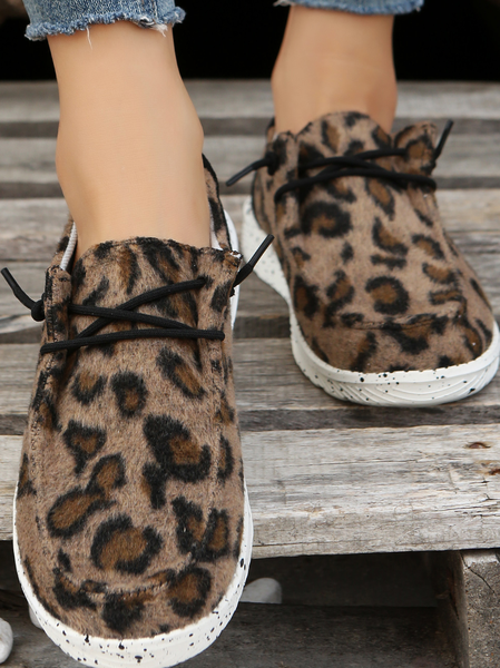 

Women's Leopard Lace-Up Loafers Comfortable & Lightweight Ladies Shoes, Brown, Sneakers