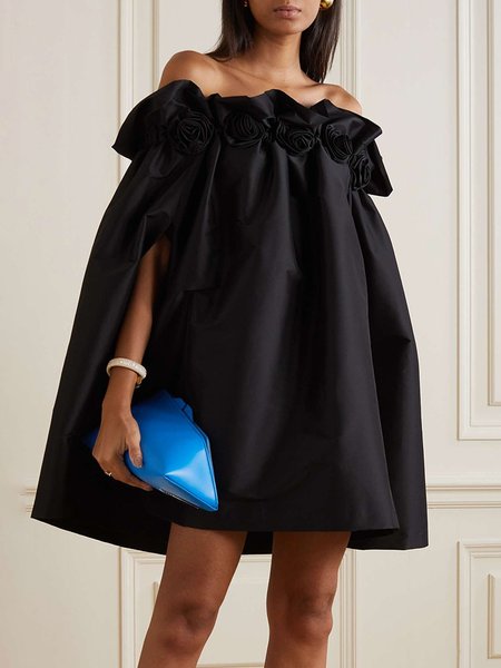 

Plain Cold Shoulder Elegant Loose Dress, Black, Mini Dresses
