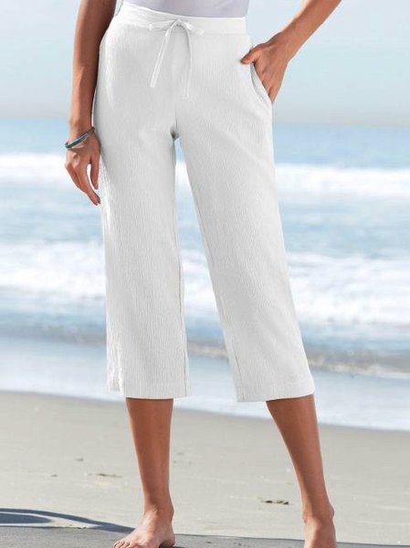 

Linen Cotton And Linen Loose Plain Pants, White, Pants