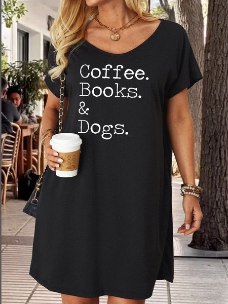 

Women's Coffee Book Dogs Crew Neck Casual Dress, Black, Dresses