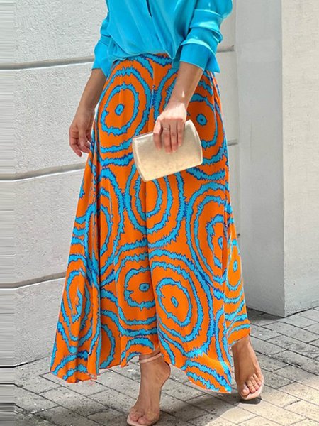 

Urban Abstract Print Loose A-Line Skirt, Orange, Skirts