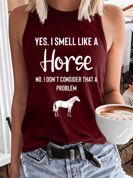 

Women's Yes I Smell Like A Horse Animal Horse Crew Neck Cotton-Blend Regular Fit Casual Tank Top, Red, Tank Tops