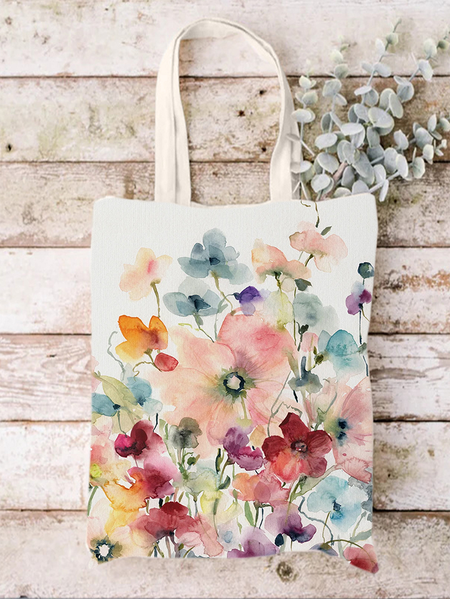 Women's Flower Art Print Shopping Tote, As picture, Bags