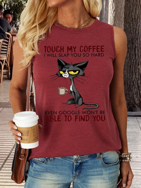 

Women's Funny Letter Grumpy Cat Casual Tank Top, Wine red, Tank Tops