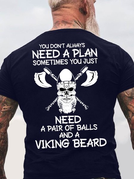 

Men's You Don't Always Need A Play Sometimes You Just Need A Pat Of Balls And A Viking Beard Funny Graphic Printing Cotton Crew Neck Text Letters Casual T-Shirt, Purplish blue, T-shirts