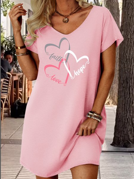 

Women's Faith Hope Love Print Crew Neck Dress, Pink, Dresses