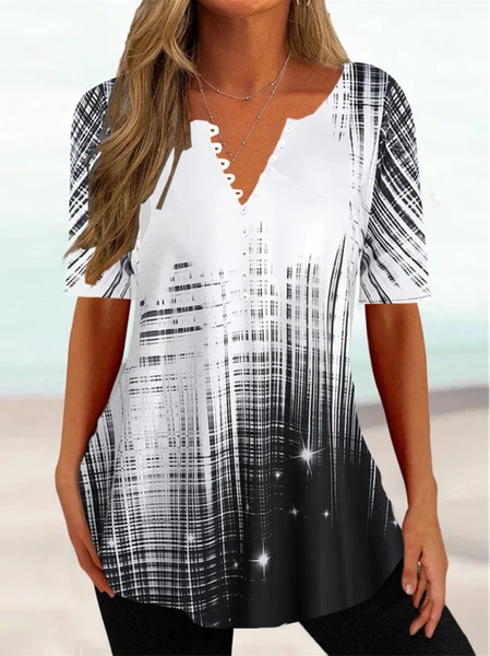 

Casual Regular Fit Ombre V Neck Shirt, Black-white, Shirts & Blouses