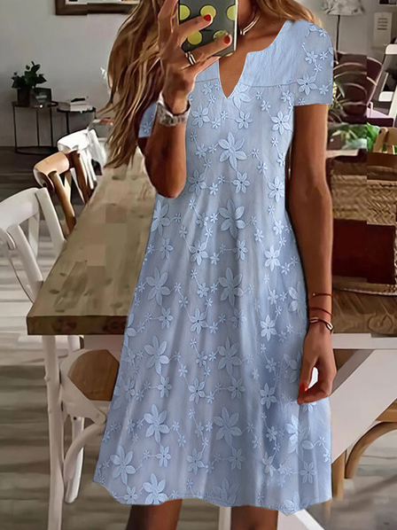 

Lace Simple Notched Regular Fit Dress, Light blue, Dresses