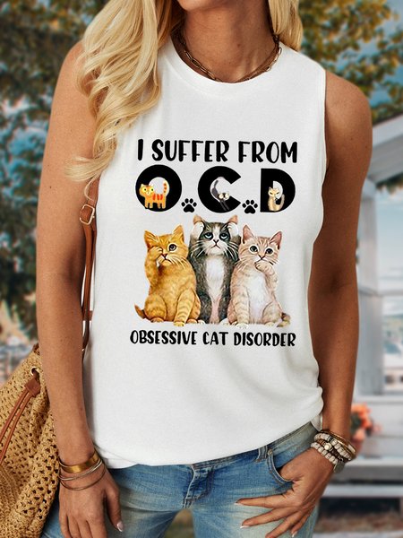 

I Suffer From Ocd Obsessive Cat Disorder Women's Crew Neck Tank Top, White, Tank Tops