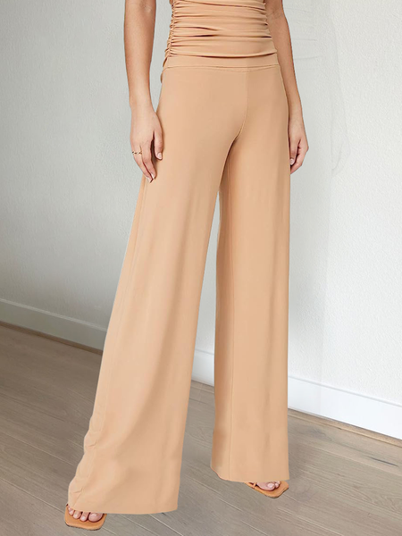 

High Elasticity Loose Elegant Plain Fashion Long Pants, Khaki, Pants