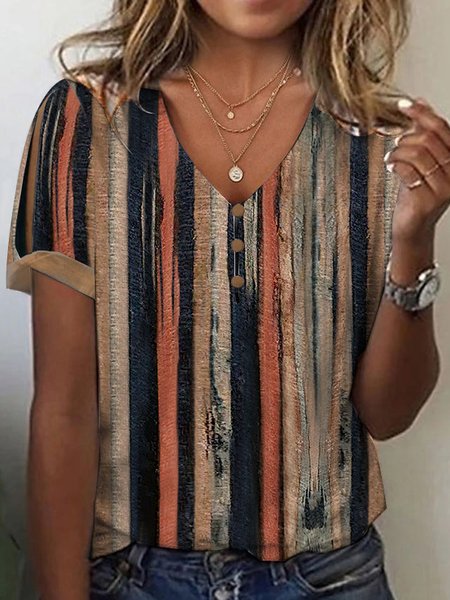 

Striped Knitted V Neck Casual Shirt, Brown, Shirts & Blouses