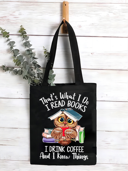 

Women's Owl Coffe Book Funny Shopping Tote, Black, Bags