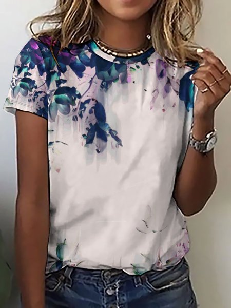 

Women's Plants Floral Crew Neck Casual T-Shirt, As picture, T-shirts