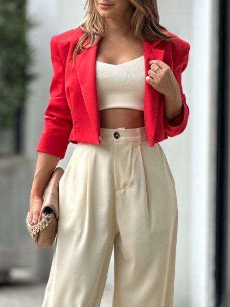 

Urban Plain Lapel Collar Regular Fit Blazer, Red, Blazers