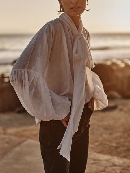 

Plain Lantern Sleeve Loose Casual Blouse, White, Blouses and Shirts