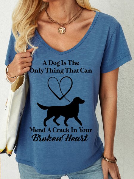 

Lilicloth X Ana A Dog Is The Only Thing That Can Mend A Crack In Your Broken Heart Women's V Neck T-Shirt, Blue, T-shirts