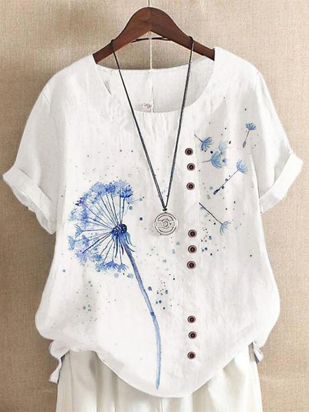 

Casual Dandelion Buttoned Crew Neck Shirt, White, Blouses & Shirts