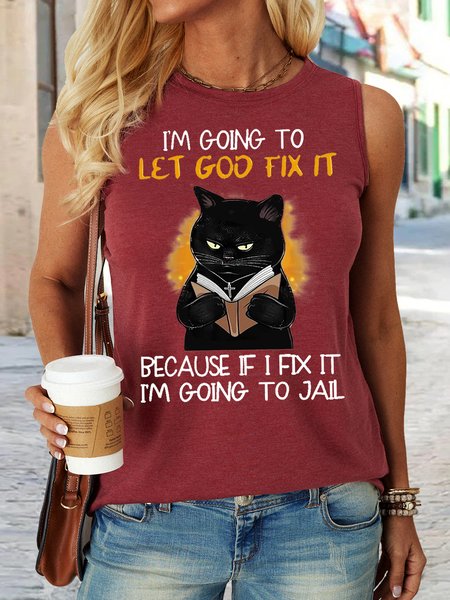 

Women's Funny I'm going let god fix it Casual Crew Neck Text Letters Tank Top, Wine red, Tank Tops