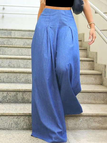 

Plain Loose Urban Long Jeans Wide leg pants, Denim blue, Jeans