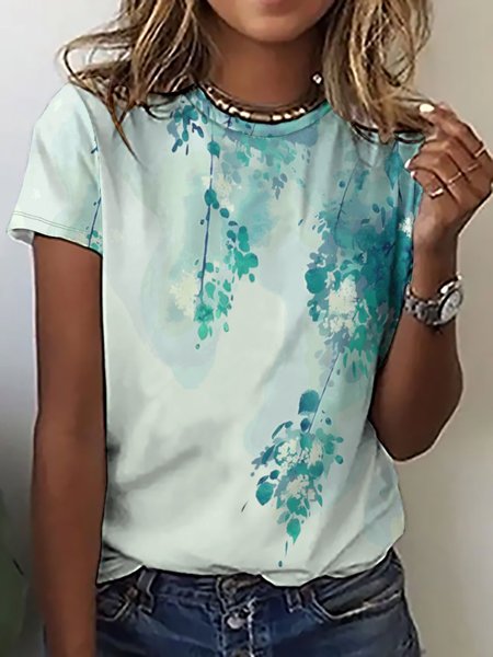 

Women's Plants Leaf Crew Neck Casual T-Shirt, As picture, T-shirts