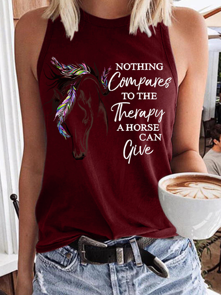 

Women's The Therapy A Horse Can Give Crew Neck Casual Tank Top, Red, Tank Tops