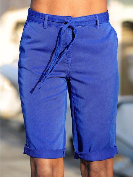 

Summer Knee Length Shorts For Women, Blue, Pants