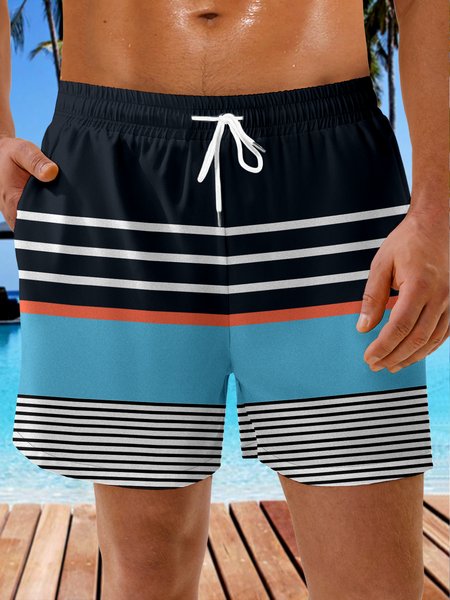 

Striped Drawstring Beach Shorts, Blue, Men's shorts