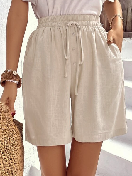 

Linen Linen Loose Plain Shorts, Apricot, Shorts