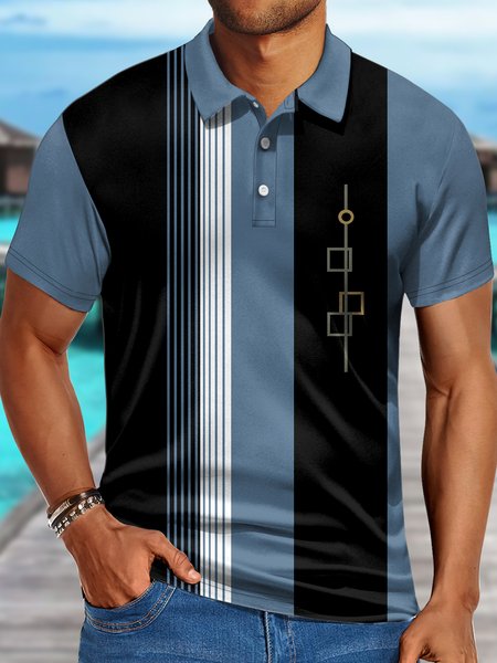 

Men's Stripe Matching Funny Graphic Printing Hawaii Striped Polo Collar Polo Shirt, Blue, T-shirts