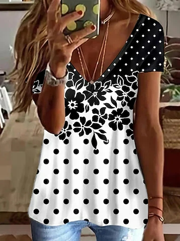 

Casual V Neck Floral Regular Fit Shirt, White, Shirts & Blouses