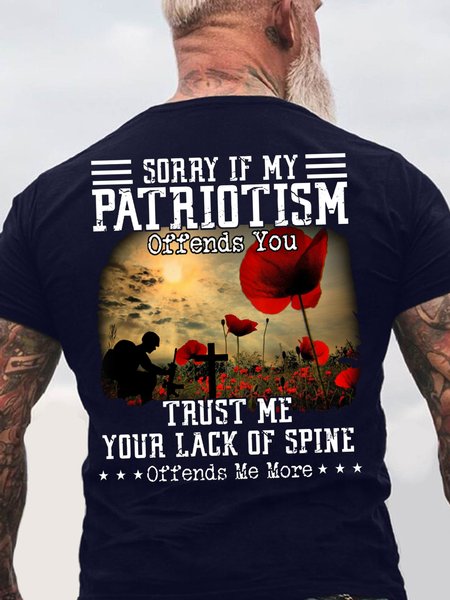 

Men's Sorry If My Patriotism Offends You Trust Me Your Lack Of Spine Offends Me More Funny Graphic Printing Loose Casual Cotton Crew Neck T-Shirt, Purplish blue, T-shirts