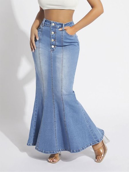 

Denim Elegant Regular Fit Denim Skirt, Blue, Skirts