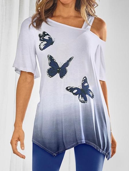 

Butterfly Loose Knitted Casual T-Shirt, White, T-Shirts