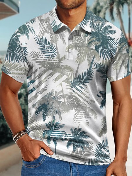 

Men's Seaside Resort Coconut Tree Hawaiian Style Art Print Urban Regular Fit Polo Collar Coconut Tree Polo Shirt, As picture, T-shirts