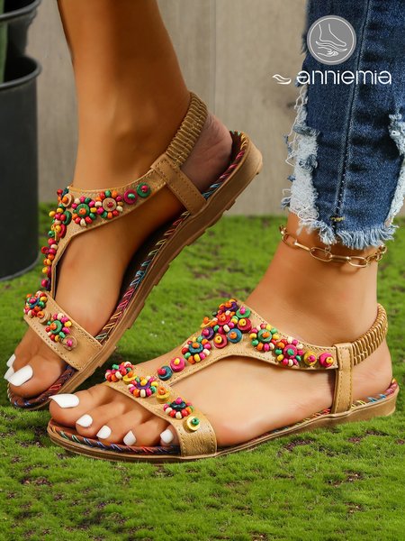

Bohemian Ethnic Handmade Beaded Sandals, Deep brown, Sandals & Slippers