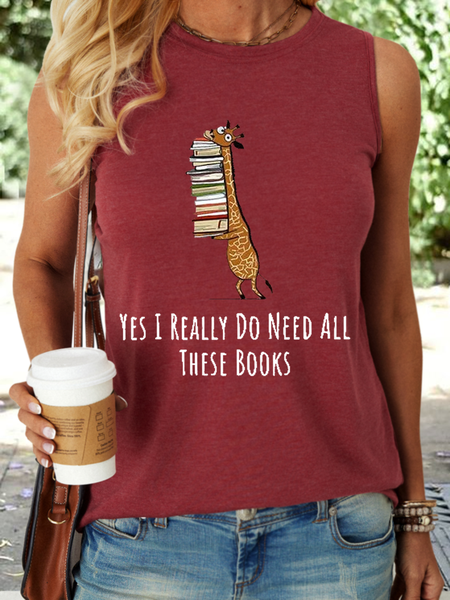 

Women's Funny Word Yes I Really Need These Books Print Cotton-Blend Crew Neck Tank Top, Red, Tank Tops