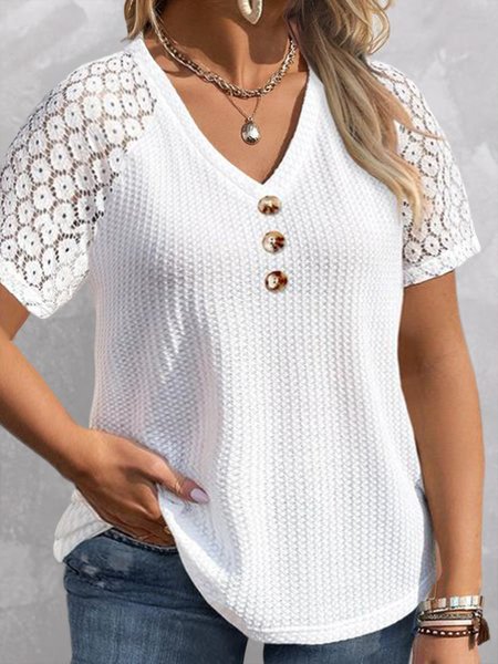 

Plus Size Loose Plain Jacquard Elegant Shirt, White, Shirts & Blouses
