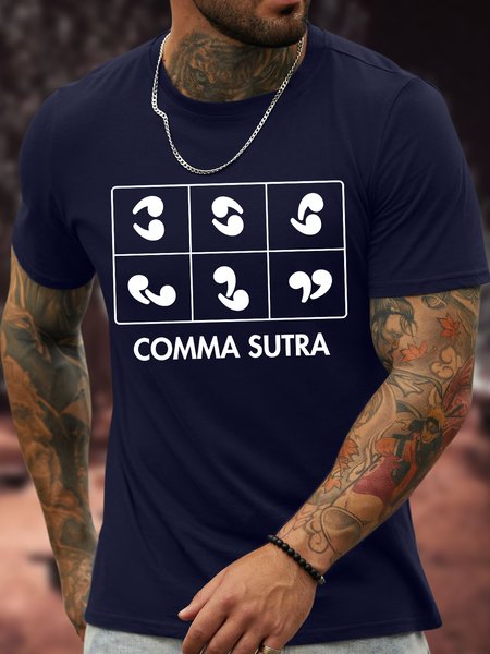 

Men's Comma Sutra Funny Graphic Printing Cotton Casual Text Letters T-Shirt, Purplish blue, T-shirts