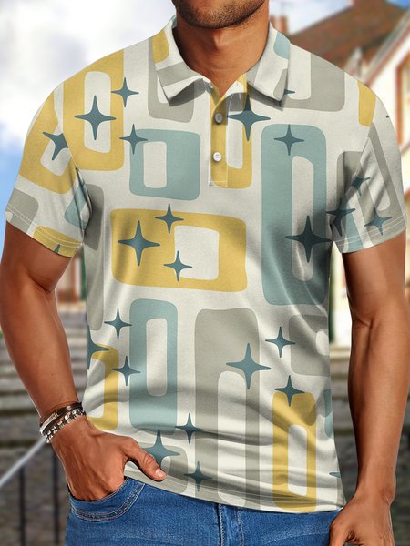 

Men's Geometric Art Print Hawaii Geometric Polo Collar Polo Shirt, As picture, T-shirts